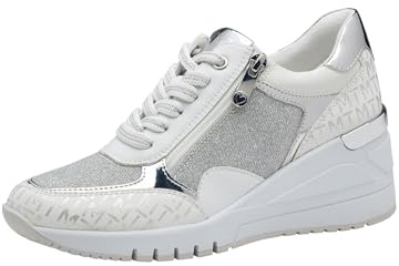MARCO TOZZI Damen Wedge Sneaker Freizeit mit Keilabsatz, Weiß (White/Silver), 41 EU