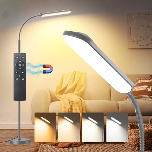 Grise Lampadaire sur pied Salon 18W 1800 LM, Dimmable LED Lampe de Sol 2700K à 6500K Températures de Couleur avec Télécommande et Contrôle Tactile et 1H Minuterie, Lampadaire Haut pour Salon Chambre