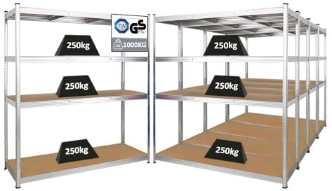 PROREGAL Mega Deal 5X Schwerlastregal Taurus XL mit TÜV/GS Zertifizierung 180x160x60cm mit Fachlast 250kg Verzinkt Kellerregal, Steckregal, Garagenregal, Lagerregal
