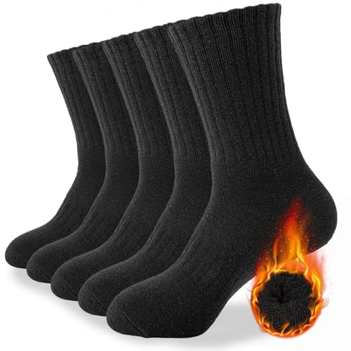 Josnown Mens Thermal Socks, 5 Pairs Winter Thick Cushioned Sports Socks | Warm Socks for Outdoor Activities, Work, Hiking, Walking or Casual