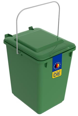 plasteo/Weber Bio Boy 10 Liter mit Deckel und Henkel – Grün – Langlebig und leicht Abwaschbar – Als Bio Mülleimer Komposteimer geeignet - Der Vorsortierbehälter für die Küche Nicht nur für Biomüll