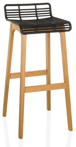 hjh OFFICE Barhocker aus Eiche mit Fußstütze LONSO W Tresenhocker im Japandi-Stil mit Kunststoff-Sitzfläche und Massivholzgestell, Moderner Barstuhl