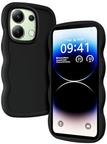 XINYEXIN Flüssiges Silikon Hülle für Xiaomi Redmi Note 13 4G, Wellen Lockige Form Niedliche Weiche Stoßfestes Handy Schutzhülle - Schwarz