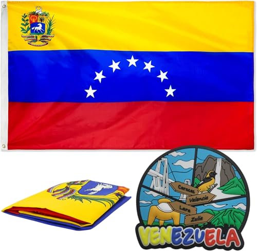 Mokarta Bandera de Venezuela 7 Estrellas con imán para Nevera de Venezuela paisajes Venezolanos – bandera de Venezuela Grande 90 x 150 cm, set de imán de Venezuela y bandera venezolana-venezuela flag