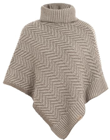 KNIT FACTORY - Amber Gestrickter Poncho - One Size | Damen Strickponcho mit Rollkragen - Umschlagponcho mit Fisgrätmuster - Damen Poncho aus Wolle - Hochwertige Qualität
