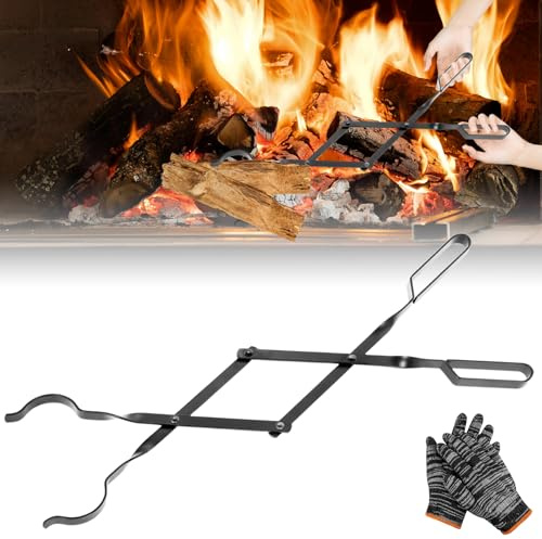 Pince à charbon, pince à feu, pince à bois de cheminée, crochet de feu, pince à charbon, accessoire de cheminée, 66 cm, pince à charbon de cheminée, longue pince à bois de feu pour feu de camp et