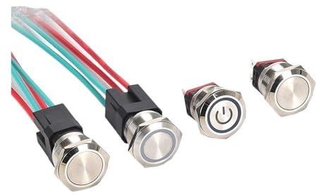 22MM waterproof high current metal button switch20A self-locking reset plug-in line 3V5V6V12V24V220V red yellow blue green white(Circles,22MM_9-30V(12V24V))