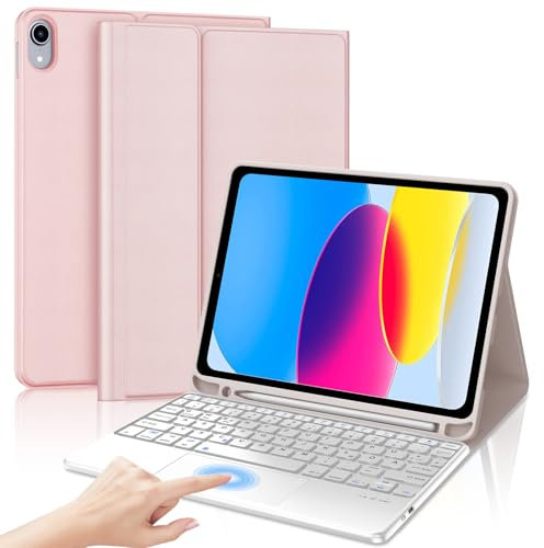 SENGBIRCH Tastiera per iPad 10° Gen 10.9'' – QWERTZ Tedesco Touchpad tastiera rimovibile Bluetooth Wireless Tastiera per iPad 10° Gen 10.9 pollici, Rosa chiaro