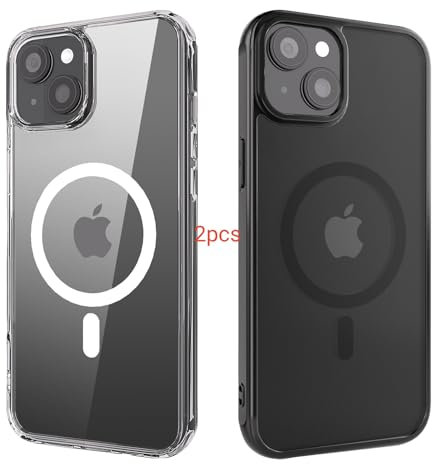 ANEWSIR für iPhone 13 Hülle 2 Stück (Klar+Matt Schwarz), Kompatibel mit Magsafe, Stoßfest Kratzfest Magnetisch Handyhülle für iPhone 13 Case 6,1 Zol.