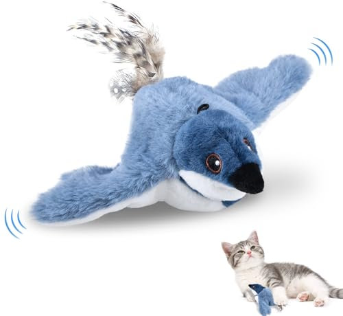 ZOBMIO Katzenspielzeug Vogel Flattern mit Katzenminze, EIN Kleiner Gelber Fisch, Vogelspielzeug für Katzen, Vogel Katzenspielzeug (Blau)