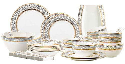 NNYCC Piatti e Ciotole Set 42 Pezzi Porcellana Set Stoviglie E Graffi Resistente Set Stoviglie Luce Stile Lusso Porcellana Traslucido Lavastoviglie Microonde Sicuro