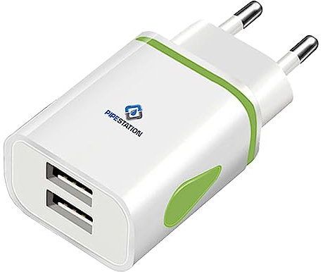 Pipestation EU USB Travel Adapter Charger | 2-Pin Euro Wall Adaptor with 2 USB Ports | European Universal Power Charging compatible with iPhone Samsung Phone Tablet Shaver Toothbrush