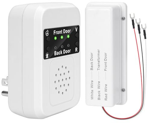 Briidea Doorbell Extender with Dual Door Indicator Lights (Green for Front, Red for Back), Converts Wired System to Wireless, 650ft Range, 120dB Volume, Ideal for Garage & Basement