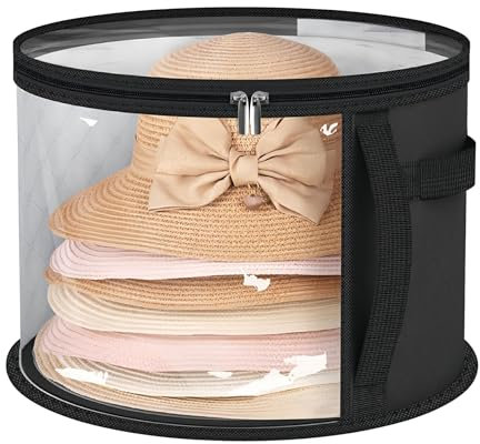 Bolsa de almacenamiento transparente para 7 gorros - Organizador de caja de sombrero, organizador de sombrero de vaquero plegable redondo (negro)