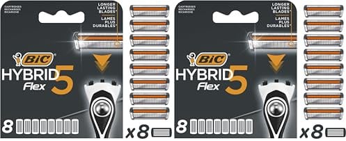 BIC Rasierklingen für Herren Rasierer Hybrid 5 Flex, 8er Nachfüllpack für den Nassrasierer mit 5 Titanium Klingen (Packung mit 2)