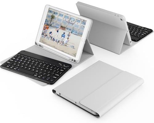 GKABXY Keyboard Case for iPad 9th Generation/8th Gen/7th Keyboard Case, Bluetooth Keyboard for iPad 9 8 7 Generation Case 10.2 inch 2021/2020/2019, Built-in Pencil Holder, Gray