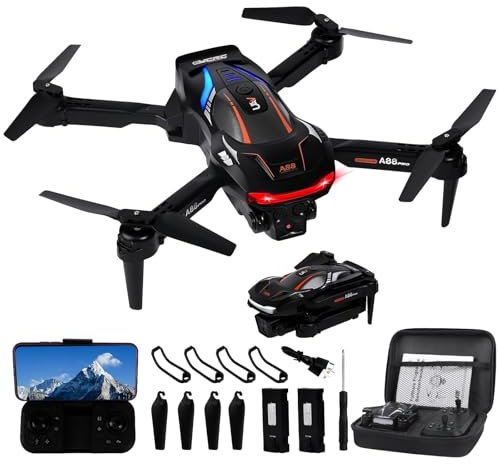 Dron Wi-Fi FPV para Niños y Principiantes, Drone Plegable con Cámara HD & 2 Baterías - Fácil Despegue/Atterrizaje, Giro 360°, Gran Angular 120°, Fotos por Gestos, Follow Me