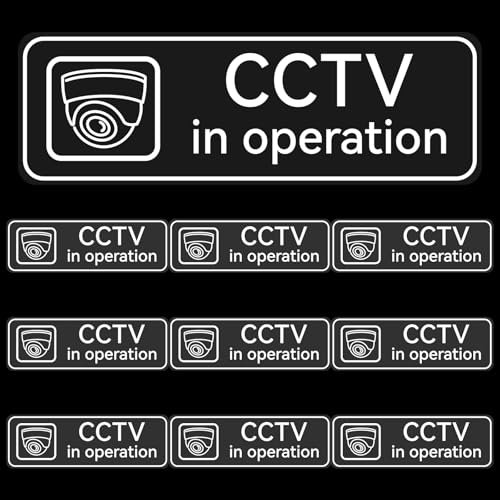 10 Pack CCTV In Operation Sticker Sign, Vinyl CCTV Stickers for Windows, Self-Adhesive Surveillance Warning Signs for Door Home Office Safety Security, 15cm x 5cm