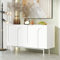 Buffet blanc, 4 portes, motif arc, bois MDF, pieds en métal, armoire de buffet minimaliste, armoire de rangement, style scandinave, salle à manger, salon, couloir, armoire de rangement, moderne