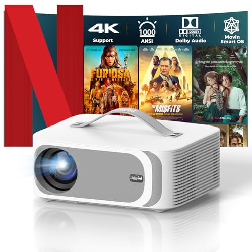 【Fits Netflix Smart OS/36W 3D Surround DoIby Audio】 Projector 4K,1200ANSI FHD 1080P Smart Projector with HDR10+E-Focus/Keystone,WiFi 6 and Bluetooth,Lisowod Home Cinema Projectors for Bedroom,Outdoor