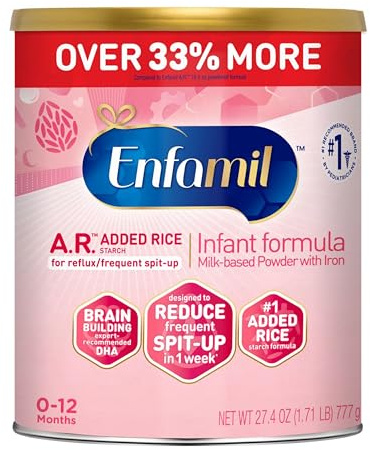 Enfamil A.R. Infant Formula, Proven to Reduce Reflux & Spit-Up in 1 Week, with Iron, DHA for Brain Development, Probiotics for Digestive & Immune Health, Powder Can, 27.4 Oz