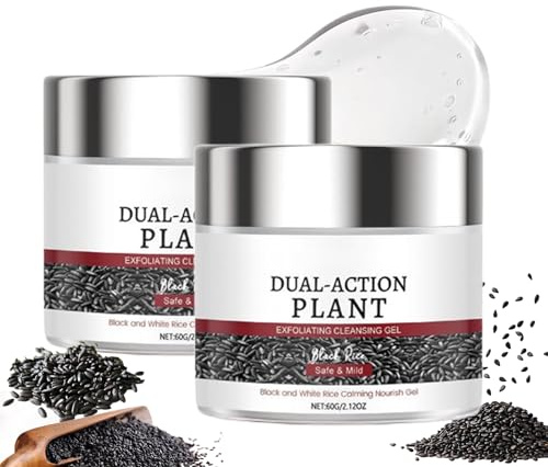 Schwarzes Reis Peeling Gel,Sanftes Gesichtspeeling & Mitesser Entferner mit Reis Serum,Porenverfeinerndes Waschgel,Klärendes Peeling für sensible Haut,Tägliche Reinigung für alle Hauttypen (2pc, 120g)