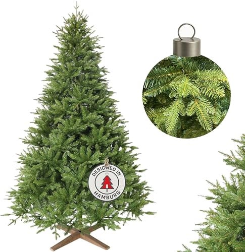 Hochwertiger künstlicher Weihnachtsbaum 180cm mit Holzfuß - Premium Spritzguss Weihnachtsbaum künstlich mit PVC im harmonischen Mix, Schnellaufbau, Tannenbaum künstlich als Weihnachtsdeko