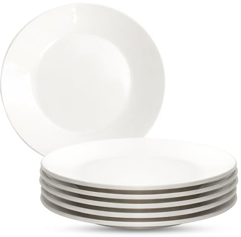 OGMBI White Dinner Plates Set of 6, 27cm Large Ceramic Dinner Plates | Stackable Porcelain Serving Dishes for Dinner, Pasta, Salad and Steak, Microwave and Dishwasher Safe