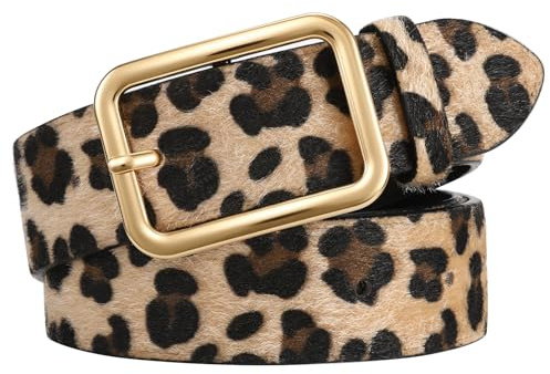 LEACOOLKEY Damen Ledergürtel schwarz mit Klassischer quadratischer Schnalle damen gürtel für Jeanshosen, 3.3cm Breite