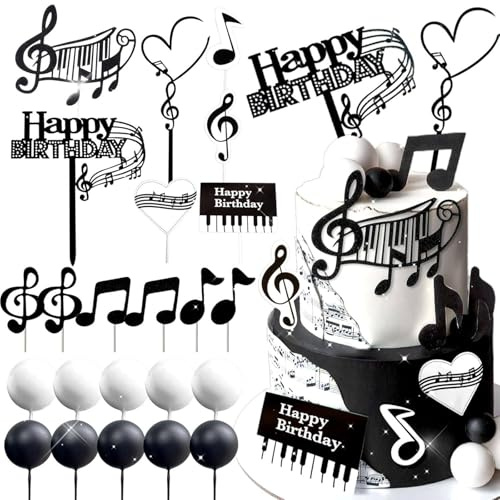 Music Theme Birthday Cake Topper - 23-Piece Elegant Cake Decorations Set for Adult Party with Foam Balls, Piano & Musical Notes - Easy Assembly for Anniversary & Celebration