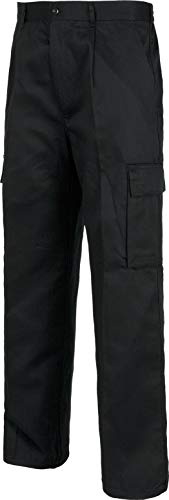 WORKTEAM Pantalón de Trabajo Multibolsillos, Corte Recto, Cintura Elástica, Tejido Resistente.Unisex Negro 42