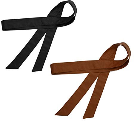 TeeYee Frauen Damen Obi PU Leder Gürtel einfarbig Bereit Tailleband 172cm schwarztan