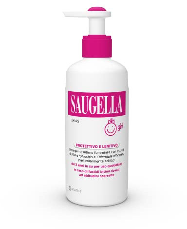 Saugella Girl, Detergente Intimo Delicato, pH 4.5, con Estratti di Malva e Calendula, Adatto dai 3 Anni alla Pubertà, Contro Prurito e Bruciore, 200 ml