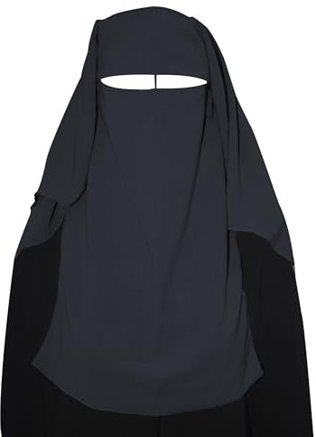 bonballoon XL Lange Saudi Niqab Nikab 3 Schichten Burka Hijab Gesichtsabdeckung Schleier Islam Islami, Grau, Einheitsgröße