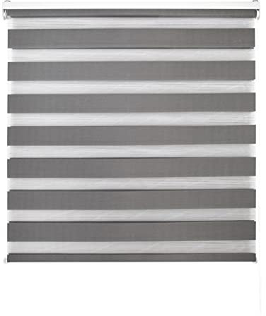 Blindecor Lira doppelrollo - duo rollo tag und nacht Anthrazitgrau - 120 x 180 cm (Breite x Länge) | Stoffgröße 117 x 175 cm | Fensterrollo zebra