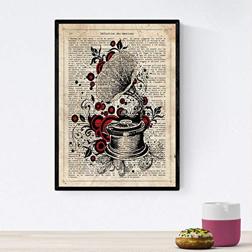 Nacnic Poster Art Nouveau Jukebox. Musikblätter mit Hintergrund Definitionen für die Innendekoration. A4-Format