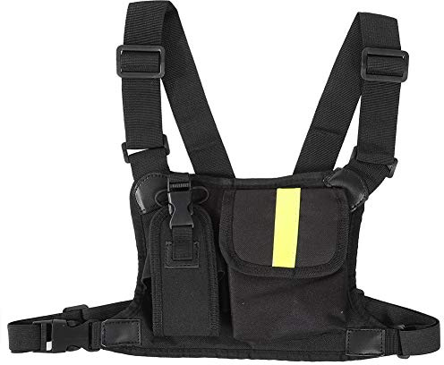 VBESTLIFE Walkie-Talkie Chest Pack, Bright Yellow Nylon Chest Harness Front Pack Pouch Holster Vest Rig Carry Case