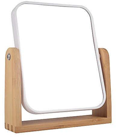 LOTIKO Miroir de Maquillage avec Support en Bambou Naturel, grossissement x1/3x, Double Face, Miroir grossissant à 360 degrés, Table de Coiffeuse, Bureau, décoration de Chambre, Cadeaux de beauté