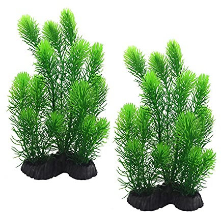 sinzau Aquarium Plant, Artificial Fish Tank Plants Decoration, 28cm, Green, 2 Pieces