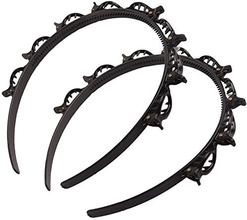 Lot de 2 serre-têtes à double couche avec pince à cheveux pour femme - Noir