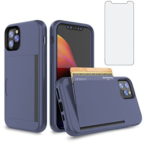 Asuwish Phone Case for iPhone 11 Pro Max 6.5 with Tempered Glass Screen Protector Cover and Credit Card Holder Stand Slim Hybrid Cell Accessories iPhone11 11pro Promax i XI Plus Women Men Navy Blue