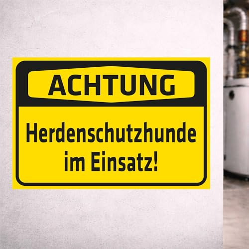 INDIGOS UG - Aufkleber Warnung - Achtung - Herdenschutzhunde im Einsatz - 300x200 mm - Hinweisschild Warnschild Sicherheitsschild - Sticker - für Innen und Außen