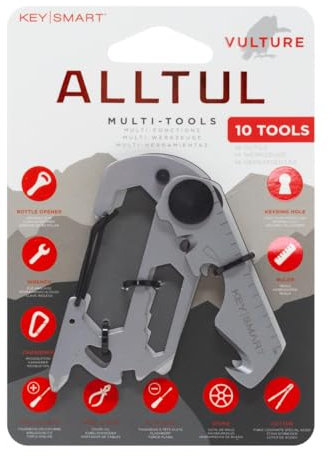 KeySmart AllTul Vulture - 10-in-1 Schlüsselanhänger Multitool mit Flaschenöffner, Schraubenschlüssel, Karabiner, Kreuzschlitzkopf, Drahtschneider, Flachkopf, Speiche, Schneider, Lineal und