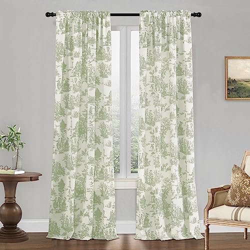 Salbeigrüne Vorhänge, 213 cm Länge, für Wohnzimmer, 2 Paneele, Frühlingsland-Design, Toile, Blumenmuster, Verdunkelung, Lichtfilterung, Fenstervorhänge für Schlafzimmer, Esszimmer, 213 cm lang