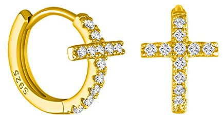 Ohrringe Damen Set, 925 Silber Kreuz mit Zirkonia Creolen Ohrringe Gold