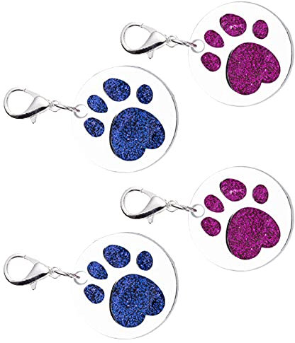4 Stück Metall Glitzer Pfote Hundemarken Personalisierte ID Namensschilder Haustier ID Tags für Katzen Hunde