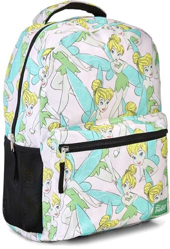 Disney Tinker Bell Allover Rucksack – Tinker Bell Fairy Rucksack – Offiziell lizenzierte Schulbüchertasche, Weiss/opulenter Garten, Einheitsgröße, Classic