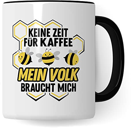 Imker Tasse Bienen Kaffeetasse Biene Kaffee-Becher Imkerei Geschenkidee Teetasse lustig Honig Bienenvolk Keine Zeit für Kaffee mein Volk braucht mich Spruch Witz Humor (Weiß/Schwarz)