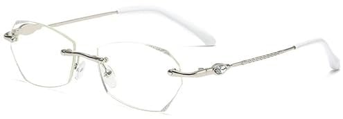 Eyglajdd Randlose Damen Lesebrille,Blaulichtfilter Brille Metall Material Federscharniere Lesebrille Lesehilfe Silber +1,00