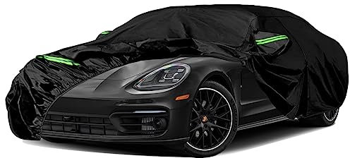 wasserdichte Autoabdeckung Ersatz für Porsche Panamera 2014–2025, 6 Schichten Auto Abdeckplane Allwetter-Vollgarage mit Reißverschlusstür, winddichten Bändern für Schnee Regen Staub Frostschutz